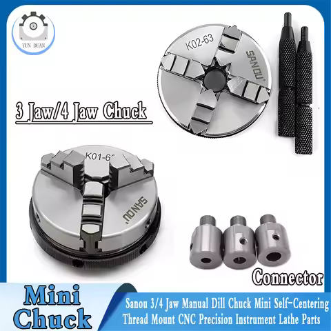 Sanou Lathe Chuck 3/4 Jaw Self-Centering K01-50 K01-63/ K02-50 K02-63 M14*1 thread With Connecting r