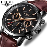 LIGE New Mens Watches Top Brand Luxury Military Sport Watch Men Leather Waterproof Clock Quartz Wristwatch Relogio Mascu