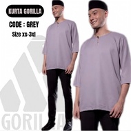 Kurta Gorilla (Grey) Kurta lengan Tiga Suku Kurta lelaki moden
