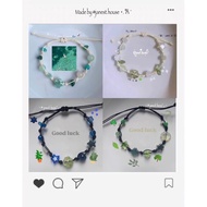 Handmade drawstring bracelet, bracelet for friends in green tone made by Janest