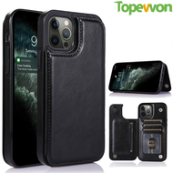 Topewon For IPhone 15 14 13 12 11 Pro Max Mini Flip Leather Wallet Case with Credit Card Holder Cove