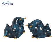 kowaku 2 Pieces Bovine Statue Collectible Bovine Figurine Gold Highlight Decorative Item for Cabinet
