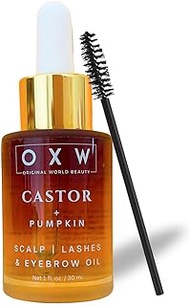 Original World Beauty Castor Oil &amp; Pumpkin Oil Hexane Free Cold Pressed Organic Virgin Oil Blend for Hair, Lashes, Eyebrows &amp; Scalp with Eyelash Brush