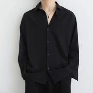 Summer Men's Shirt Men's Non-Iron Black Jacket Thin High-End Drape Long-Sleeved Trendy Casual Shirt 