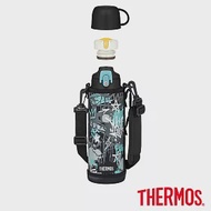 【THERMOS膳魔師】不鏽鋼兩用頭真空保溫瓶1000ml(FJJ-1001WF-BKAQ) 藍色