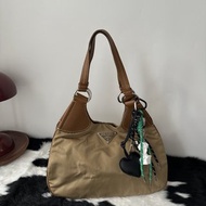 Prada 普拉達 焦糖滾邊 尼龍拼皮革 肩背包