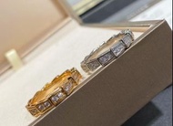 Bvlgari V金窄版滿鑽蛇戒 金色/銀色
