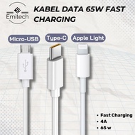 Data Cable 65W Fast Charging Fast Charger For Android Oppo Vivo Samsung Huawei Xiaomi Type C Micro USB Lightning iPhone Emitech C01