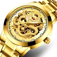 LW8X Gold Dragon Watch Men Stainless Steel Waterproof Luxury Diamond Wristwatch Hollow Dial Self Win