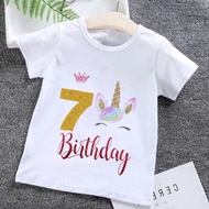 Cartoon T-Shirt Birthday Unicorn Number 1 2 3 4 5 6 7 8 9 For Baby Boys Boys/Girls Clothing