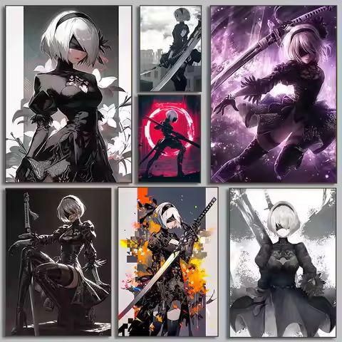 Japanese Cartoon Anime Style Games NieR Automata Posters 2B Prints Canvas Painting Wall Art Pictures