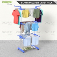 OKURA Living Quality Steel 3 Tier Large Clothes Foldable Dryer Hanging Rack