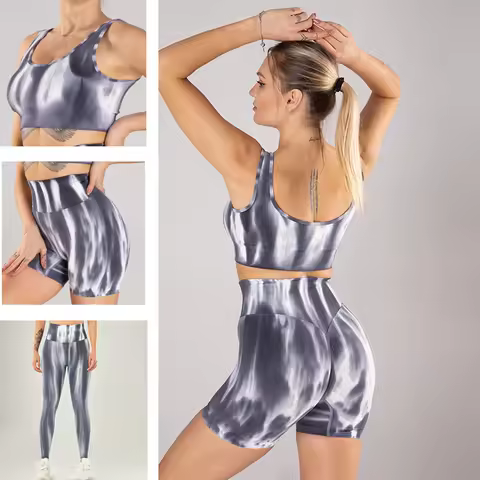 Aurora Die Color Woman Yoga Clothes Crop Stretched Yoga Bra Sports Shorts and Long Leggings Match se