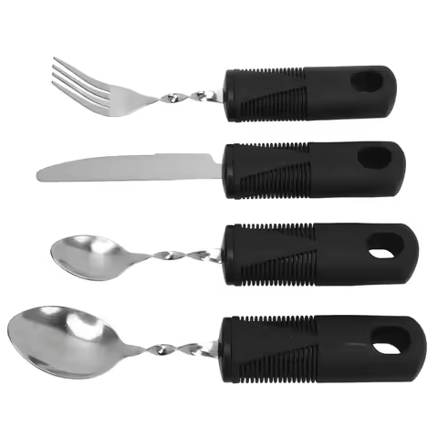 4Pcs Handle Cutlery Set Stainless Steel Tableware Set Kitchen Knife Fork Spoon Dinnerware Set Elderl