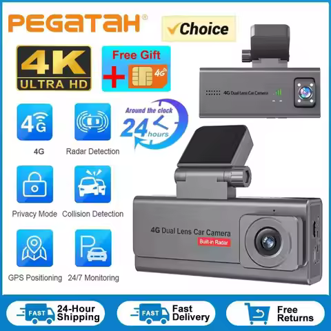 PEGATAH 4K 4G Car Surveillance Camera GPS Dual Lens Dashcam Human Detection All Round 24/7 Parking C