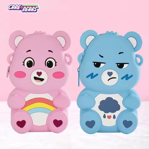 Care Bears Silicone Crossbody Bag Kawaii Cartoon Bear Shoulder Bag for Kids Cute Zipper Coin Purse W