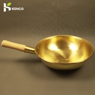 Konco 100% Pure Copper Pan Brass Frying Pan Cookware Copper Pot Wok Thickened Wooden Handle Frying Pan Kitchen
