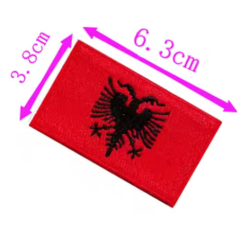 Albania Country Flag Embroidery Patch 6.3cm Wide Iron On Sew On Backing/DIY Badge