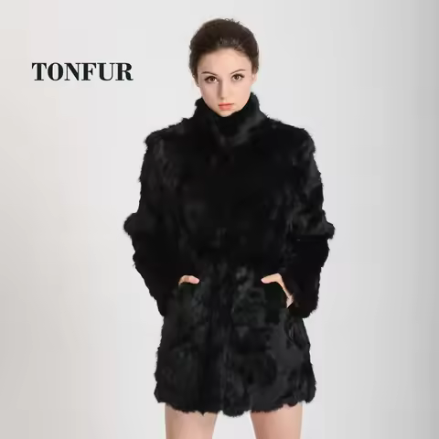 New Women Fashion Real Rabbit Fur Coat Mandarin Collar Natural Fur Jacket Long Customize Female Drop
