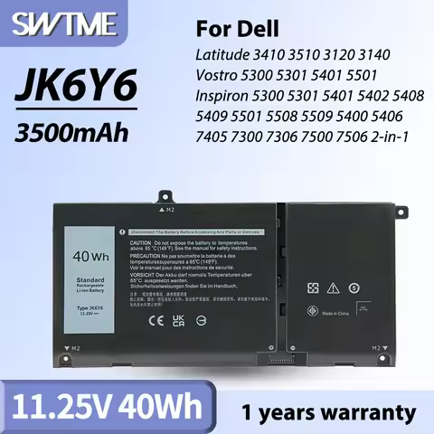 40Wh JK6Y6 Battery for Dell Latitude 3410 3510 3120 3140 Vostro 5300 5301 5401 5501 Inspiron 5300 54