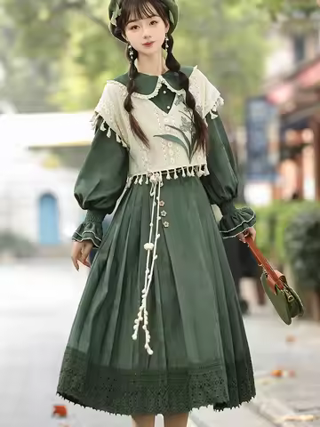 Original Lolita Sweet Improved Hanfu Dress For Girls New Chinese Daily Han Elements Embroidered Vest