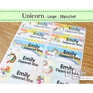 Big Unicorn. Waterproof name label stickers, pony child name stickers