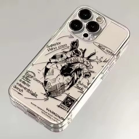 Funny Sketch Heart Phone Case For iPhone 16 15 14 13 12 11 Pro Max Mini X XS SE 7 8 Plus 16E Shockpr