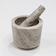 Stones And Homes Indian Brown Mortar and Pestle Set Large Bowl Marble Herbs Spices Stone Grinder for Kitchen and Home 4 Inch Polished Decorative Round Medicine Pills Stone Grinder - (10 x 8 cm)