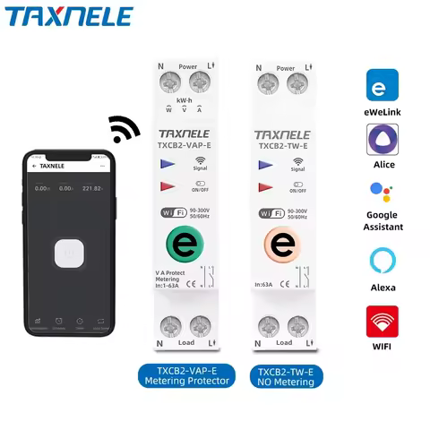 Ewelink WIFI Smart Circuit Breaker 1P+N 16A 20A 63A Power Energy Meter KWh Remote Switch Timer Relay