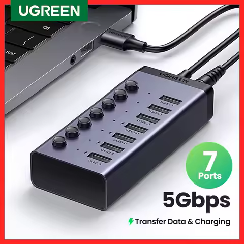 UGREEN USB C Hub 7-Port USB3.0 Splitter with Individual OFF/ON Switch LED Indicator for Desktop PC L