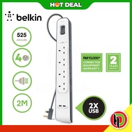Hotdeal 4 Gang belkin BSV401SA2M Surge Protector With 2 x 2.4A USB Charger - 2 Years Warranty Extens