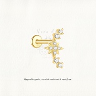 Nora Ana Gold Star Garland Threaded Stud Flatback Earring Titanium ASTM-F136 Surgical Implant Grade