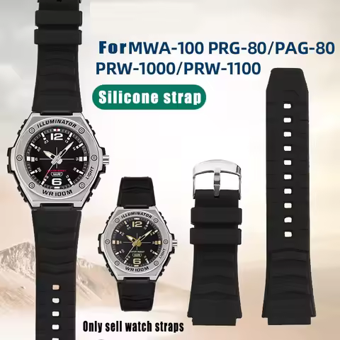 For Casio PRG-80/PAG-80/PRW-1000/1100 Watch Chain Waterproof Soft Black strap Men raised silicone Ru