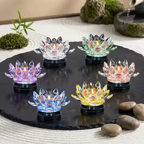 Hoom Decor Crystal Lotus Candle Holder Glass Ornament Lotus Flower Candlestick Clear Sparkling Lotus