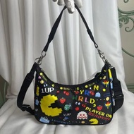 日本 Lesportsac X PAC-MAN 食鬼 黑色帆布 Small Convertible Hobo 單咩袋