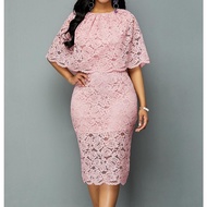 Gown for ninang Wedding Plus Size Summer Dress for Women on sale Round Neck Lace Cutout Female