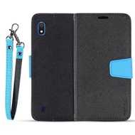 Samsung Galaxy A10 / A40 / A50 / A70 Fashion Two-tone Leather Cross Texture Flip cover wallet Phone Case
