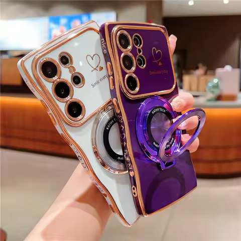 Large Window For Magsafe Phone Case For Samsung S25 S24 S23 S22 Ultra Plus FE Silicone Cover For Sam