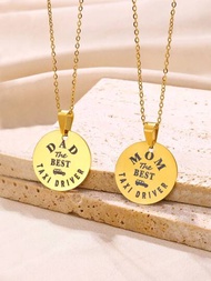 1 Pieza Collar Redondo Con Dije Grabado Con Letra Mom / Dad Para Mujeres Y Hombres, De Acero Inoxidable Chapado En Oro De 18 Quilates. Un Regalo Para El Día De La Madre Y Del Padre, Joyería De Moda