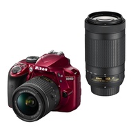 【Excellent】 Nikon Digital SLR Camera D3400 Double Zoom Kit Red D3400WZRD