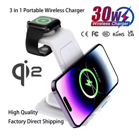 2025 New Arrival 3 in 1 Wireless Charger Station Desktop for iPhone Samsung Xiaomi OPPO 30w Wireless
