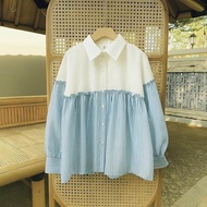 Ameena Blouse Wanita Oversize Salur Mix Polo Linen Terbaru Paling Keren Top Populer Best Seller