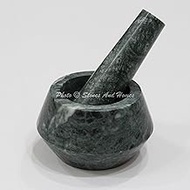 Stones And Homes Indian Green Mortar and Pestle Set Big Bowl Marble Medicine Pills Stone Grinder for Home and Kitchen 4 Inch Polished Robust Round Stone Molcajete Herbs Spices - (10 x 6 cm)
