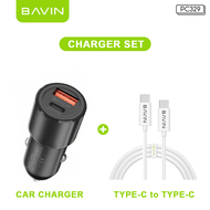 BAVIN PC329 36W Max PD Type-C+USB QC.30 Dual Port Fast Car Charger Set w/ 1m Cable Suitable for iPh 