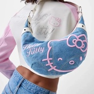 New Croissant Bag Women's Jeans Bag Hello Kitty Handbag Embroidered Jeans Bag