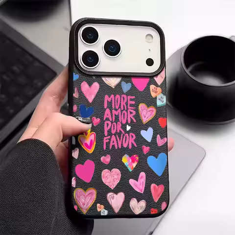 Love Heart Leopard Print Candy Leather Phone Case For iPhone Air 17 16 15 14 Pro Max 13 12 Pro Max 1