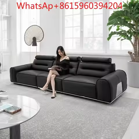 Foshan furniture Italian big fierce cow leather sofa living room straight row high-end all green lea