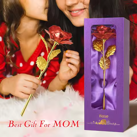 Artificial Rose Flowers 24K Foil Plated Rose Valentines Day Christmas Gift for Wife Mother Lasting F