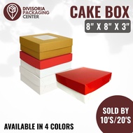 Square Cake Box– 8x8x3in (Window / No Window) 10pcs / 20pcs - White / Red / Gold / Kraft