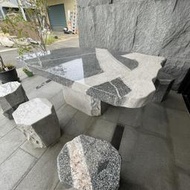1+6石桌椅組－亞曼灰石桌椅 (石椅 石桌 庭園休閒 戶外 桌椅 造景 雕刻 景觀 園藝 批發零售)《金城堡》